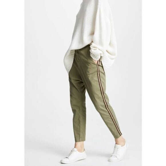 Nili Lotan Pants - Nili Lotan Paris Pants Size 2 Green Side Stripe Drop Crotch Baggy Trousers